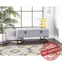 Lumisource OT-MIDASTOR BKGY Midas Contemporary Storage Bench in Black Metal and Grey Fabric
